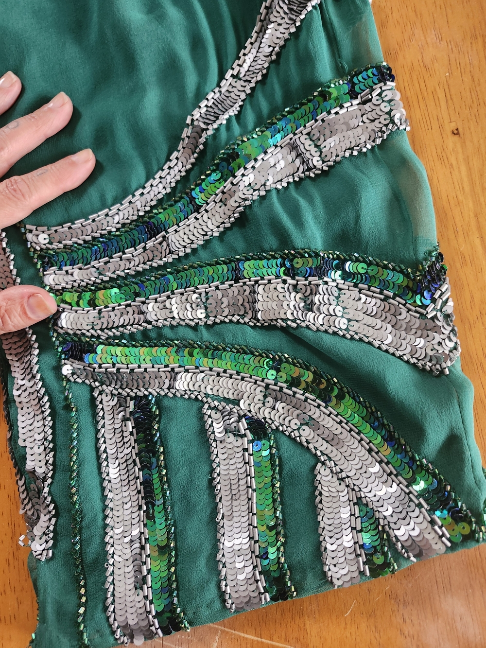 Emerald Green Indian Dress Pants With Sequin Hem | Sheer Overlay | 100% Silk